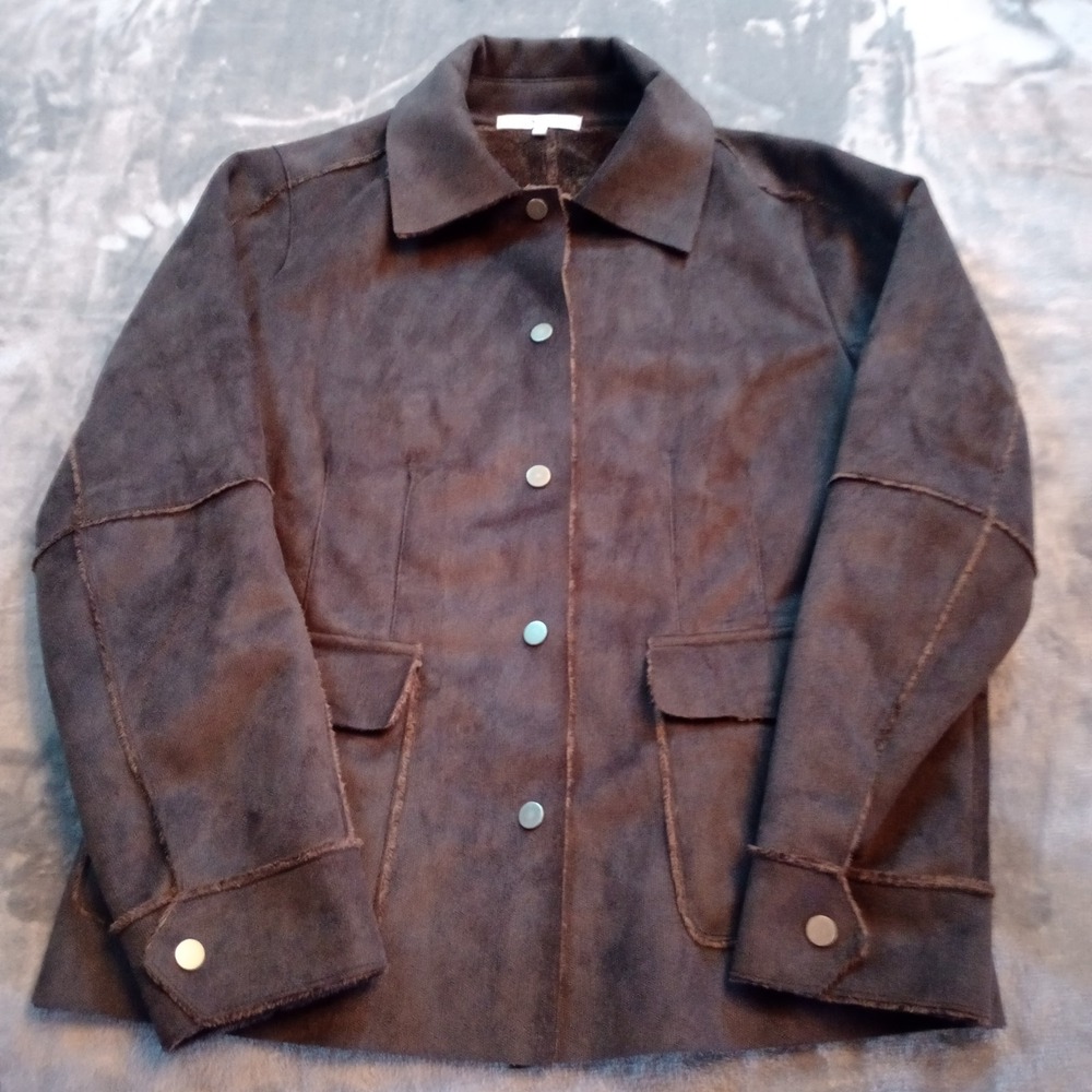 Cabi Faux Suede Jacket Coat Womens Size Medium Dark Brown Super Soft Style 335